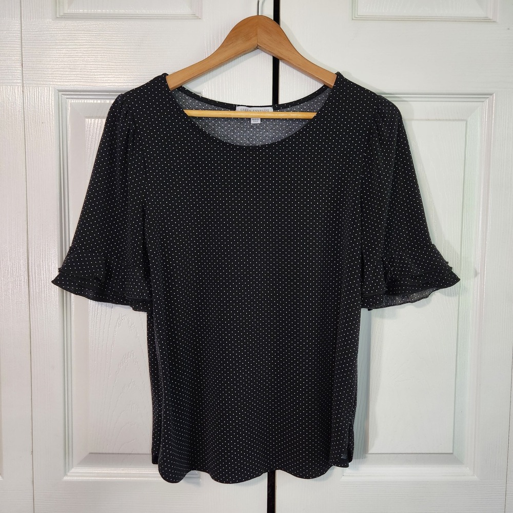 Green Envelope‎ Los Angeles Black Polka Dot Ruffle Bell Sleeve Blouse Size Small